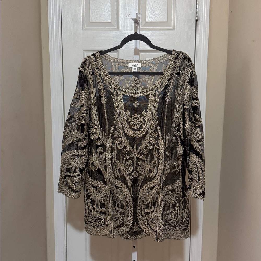 Cato Black and Gold Lace embroidered Top